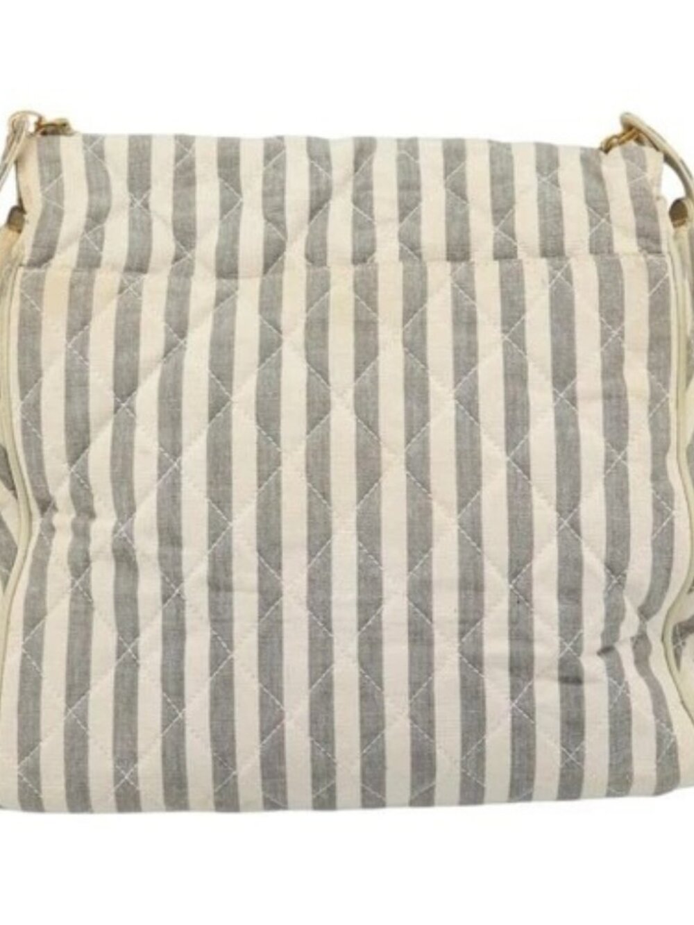 CHANEL Striped Matelasse Chain Shoulder Bag Canvas White Gray CC Auth bs3642 - Picture 2 of 16